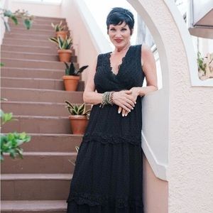 NWT Water Lili brand black Swiss dot boho maxi dress.  Super lovely